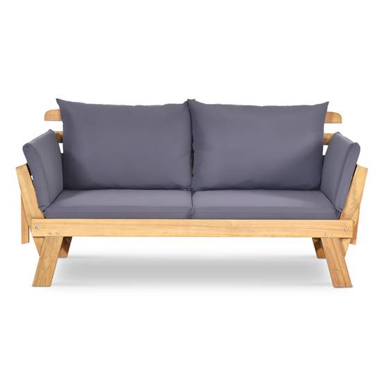 2026 Chaise Longue Convertible avec Coussin Canapé de Jardin 2 en 1 en Bois d’Acacia avec Accoudoir Réglable pour Patio Piscine Jardin Blanc/Gris/Bleu/Rouge