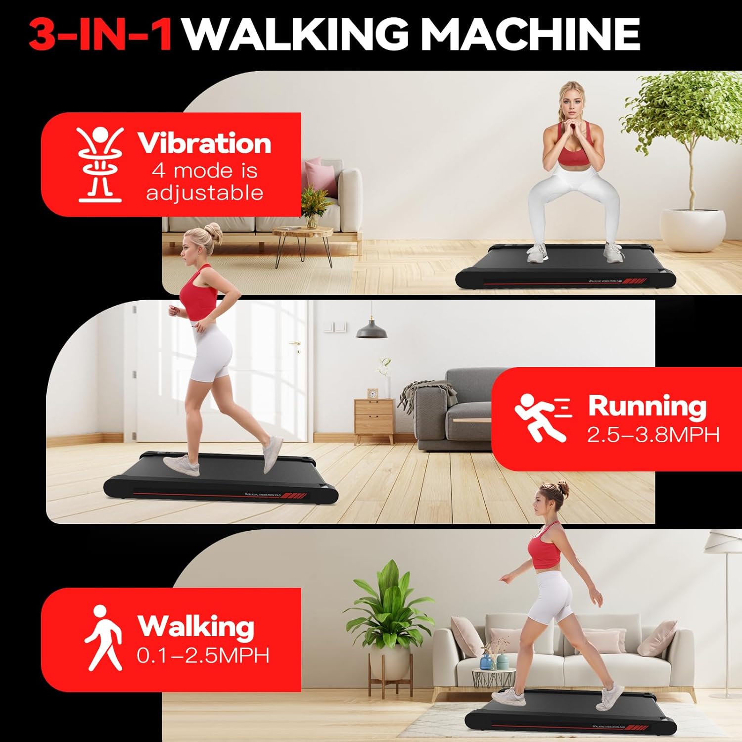 2026 2025 Sperax Tapis de Marche Vibrant avec Application, Tapis de Course 3 en 1 Sous Bureau, 2,5HP Faible Bruit, Tapis de Marche avec Télécommande, Tapis de Course Portable pour Bureau à Domicile