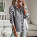 Women's Striped Ruffle Textured Long Sleeve Commuter Shirt - LAKD London