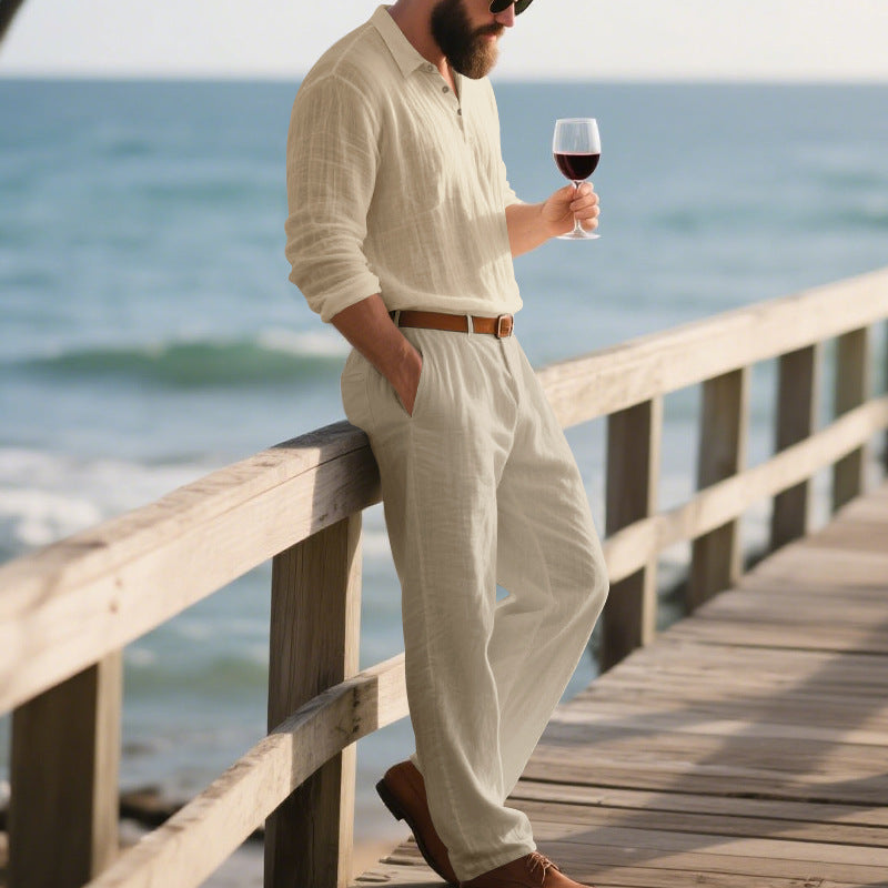 Pantalon en lin deux pièces été décontracté confortable pour homme