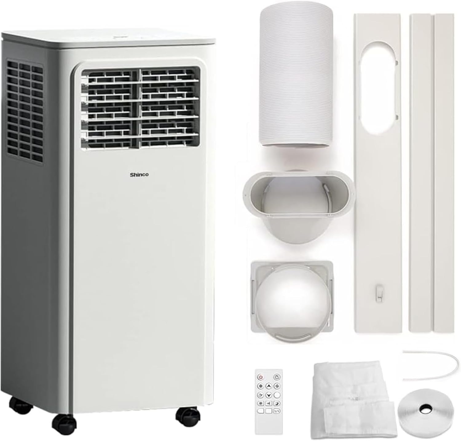 2026 SHINCO Climatiseur mobile, 7000 BTU 2,05kW, Refroidir&Ventilation&Déshumidification, taille de la pièce jusqu'à 54m³(18㎡), Climatiseur mobile avec tuyau d'évacuation et tuyau de vidange, mode sommeil