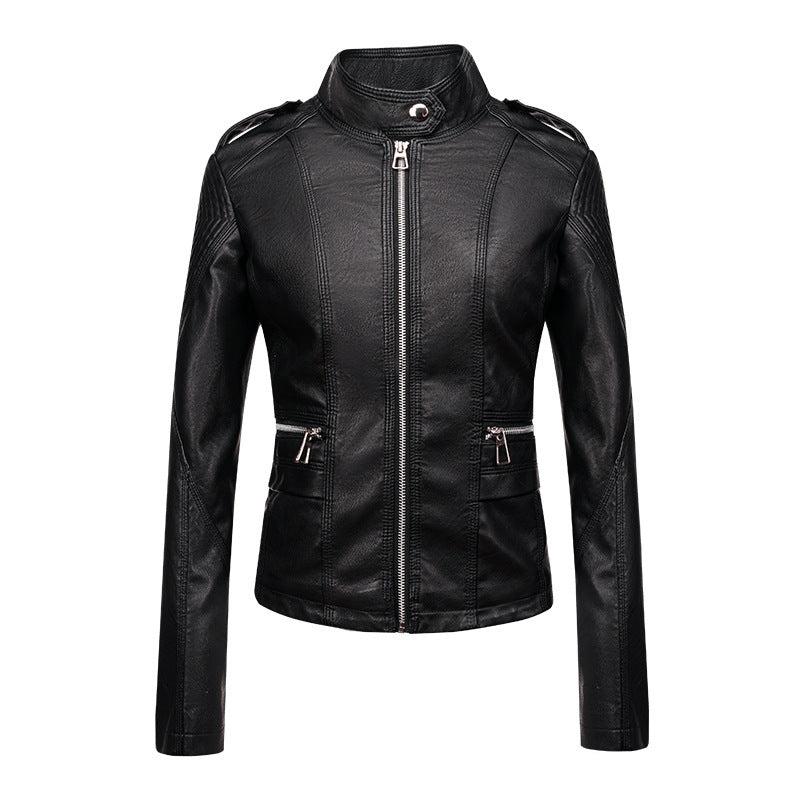 Veste coupe ajustée en cuir PU moto zippé pour femme