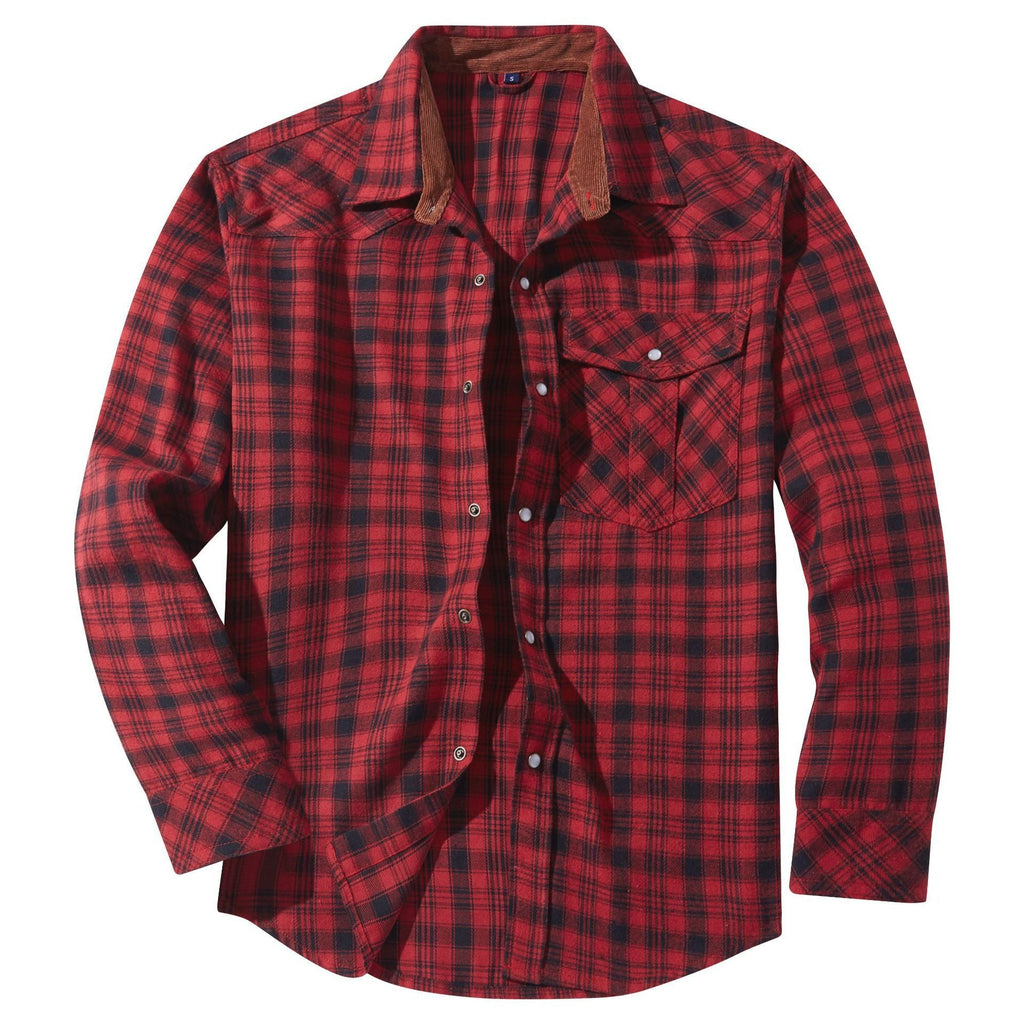 Men's Retro Western Plaid Flannel Pearl Snap Western Style Shirt - LAKD London