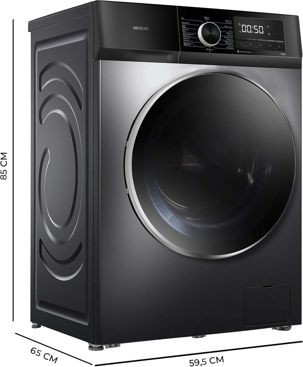 2026 Cecotec Bolero Dresscode 10500 Inverter Steel A. Lave-linge 10 kg Steel, 1400 tr/min, Moteur Inverter Plus, Vapeur, Classe A.
