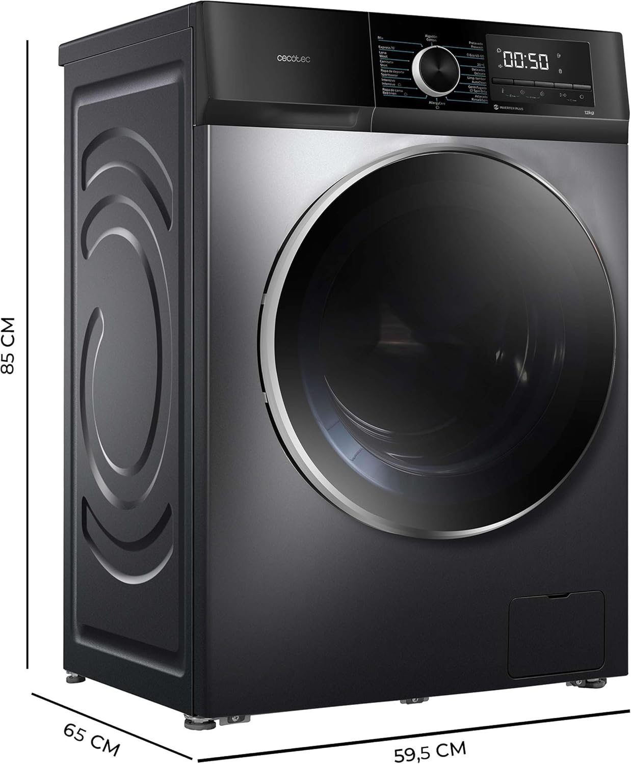 2026 Cecotec Bolero Dresscode 10500 Inverter Steel A. Lave-linge 10 kg Steel, 1400 tr/min, Moteur Inverter Plus, Vapeur, Classe A.