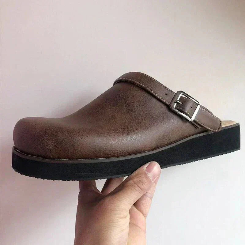 2026 KRIZ | Orthopaedic Leather Slip-on Clogs With Adjustable Sandal Strap