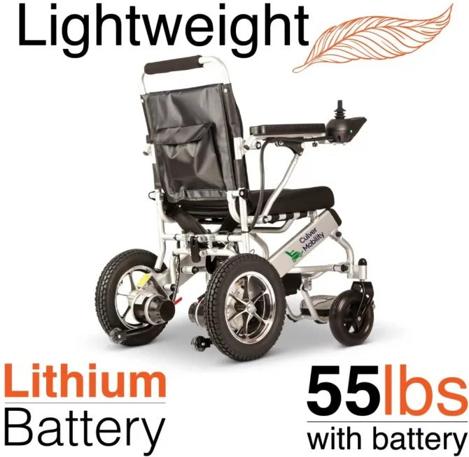 2026 Fauteuil roulant électrique, Culver Mobility Fauteuil roulant électrique pliable léger Fauteuil roulant électrique sans danger, voyage aéronautique approuvé par la FDA (cadeau RAMP en fauteuil roulant gratuit) (argent-17,5 inc)