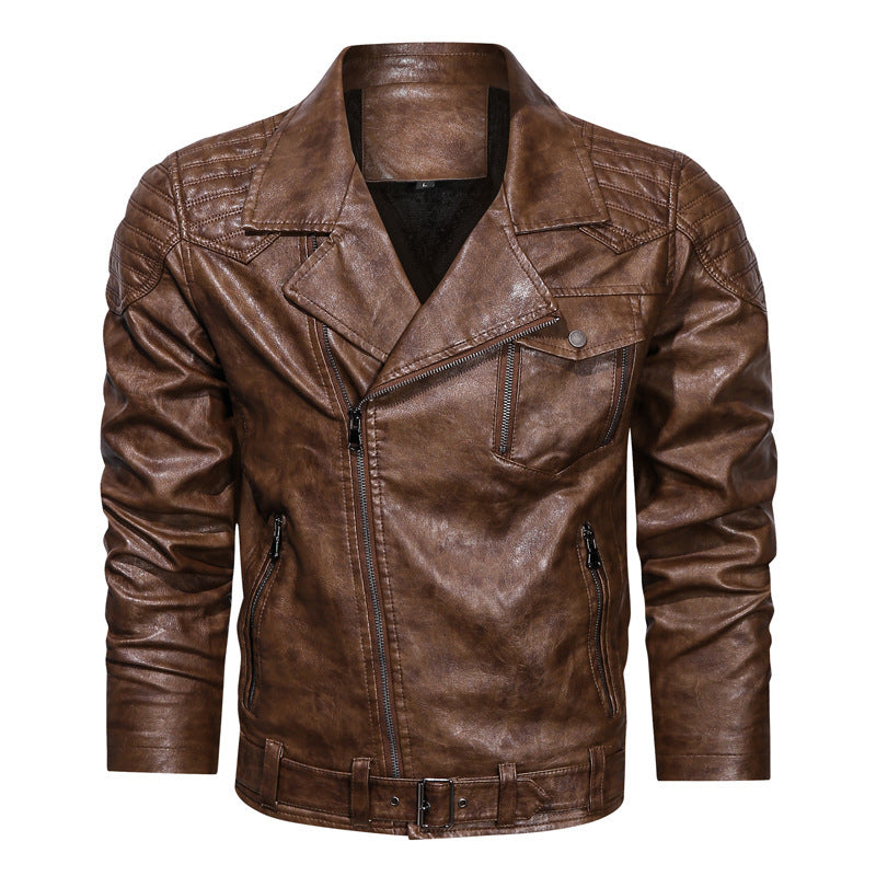 Veste rétro en cuir PU moto classique à revers pour homme