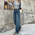 Jean rétro taille haute ample baggy droit en denim pour femme