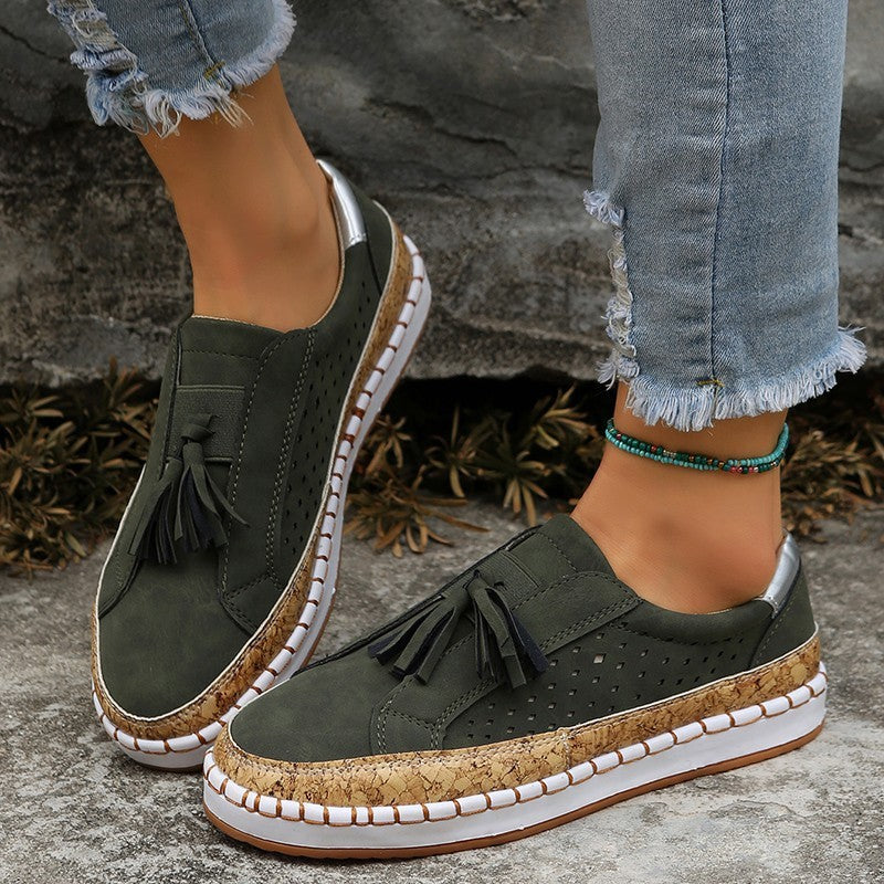 Mocassins décontracté pompon confortable sans lacets pour femme