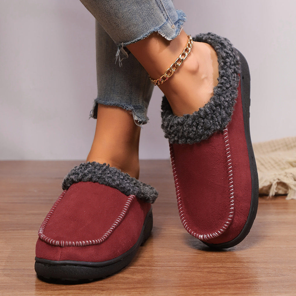 Chaussons douillet hiver doublé fourrure intérieur en coton chaud pour femme