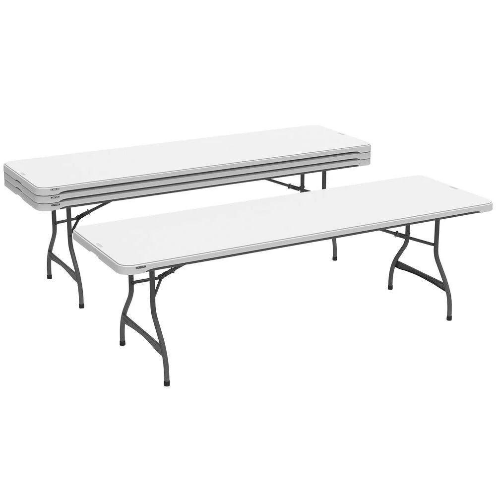 2026 Lot de 4 tables pliantes commerciales empilables de 8 pieds - Blanc (80344)