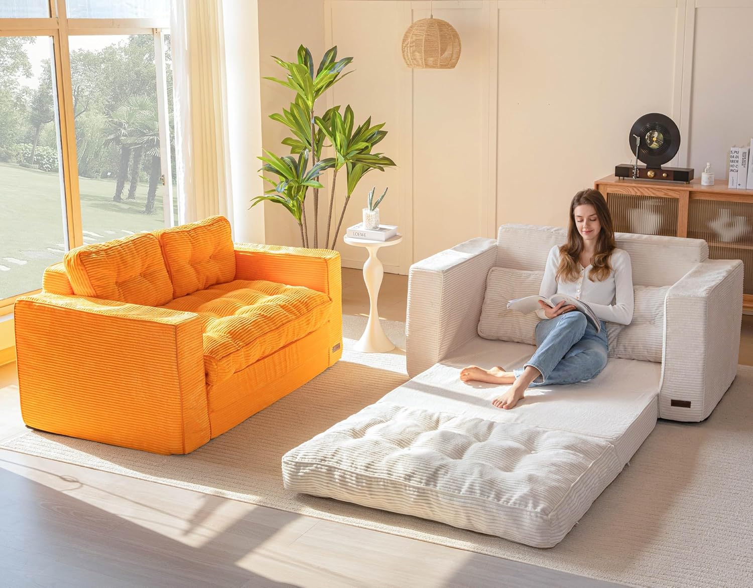 2026 MAXYOYO Canapé-lit Convertible, Matelas Pliable Adulte Convertible Canapé-lit avec 2 Oreillers, Lit d'Appoint Surface de Couchage 101x196CM, Canapé pour Salon, Chambre à Coucher