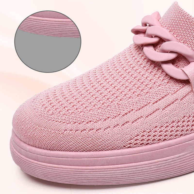 Ballerines confortable chaîne sans lacets bout rond décontracté pour femme