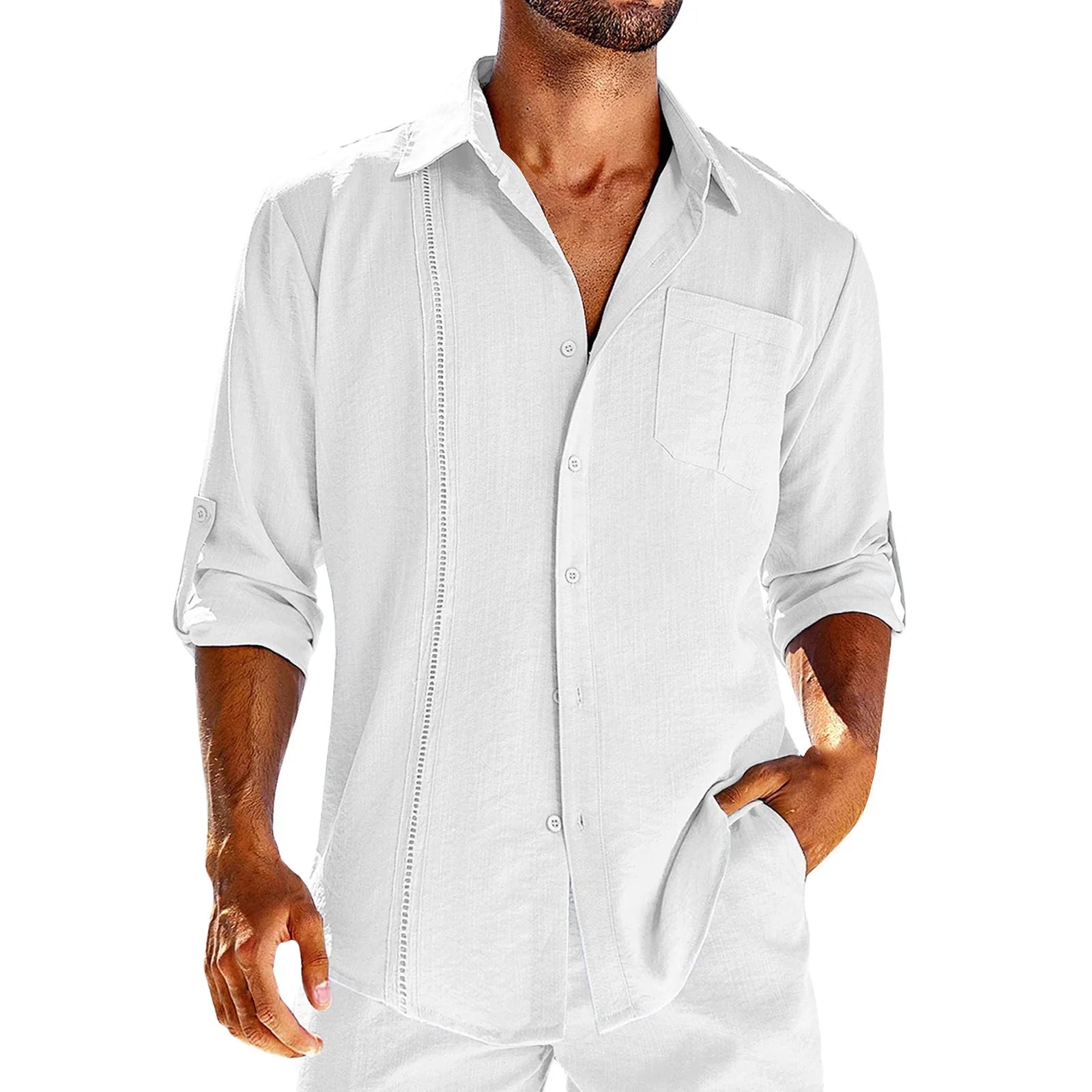 2026 Men's Casual Long Sleeve Button Down Shirt With Pocket Detail