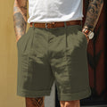 Short plissé poche jambes droites été en coton et lin ample pour homme