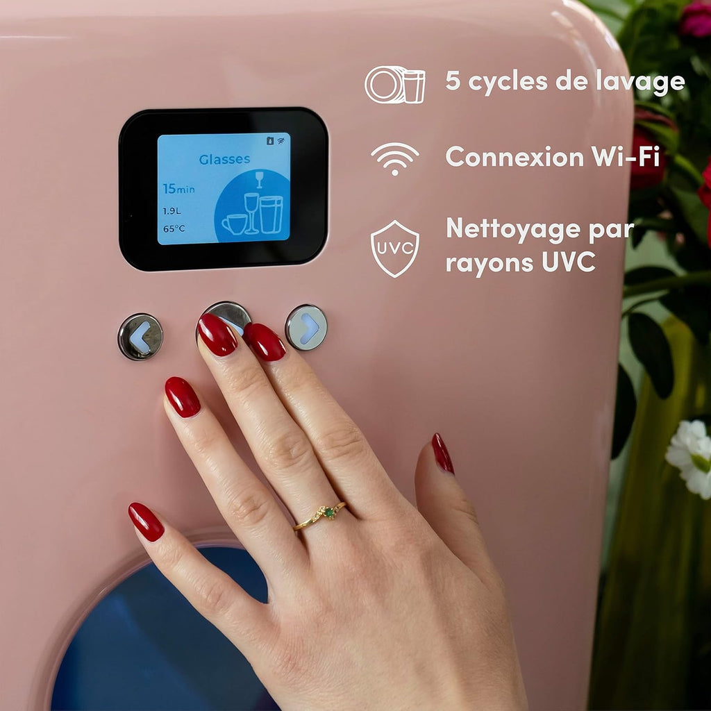 2026 DAAN TECH Bob - Lave-vaisselle Compact 3 Couverts Encastrable - Pose Libre, Avec Réservoir, Portable - Séchage Naturel - Assiette 29 cm - Label Origine France Garantie, Eco-Conçu (Blanc-Rouge)
