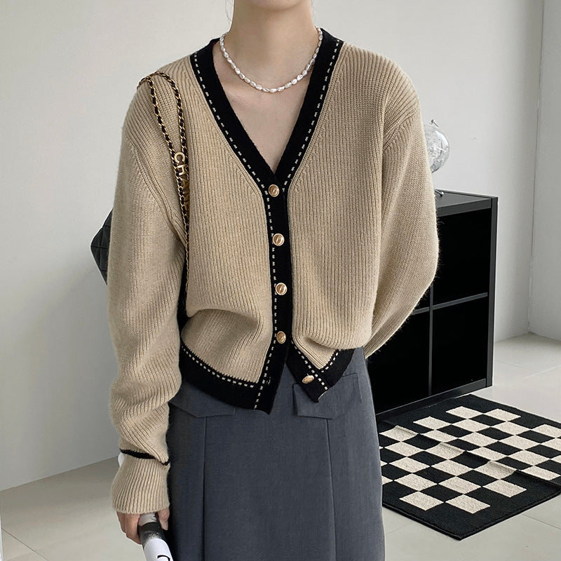 Pull ample col V tricoté slimming bedford cord pour femme