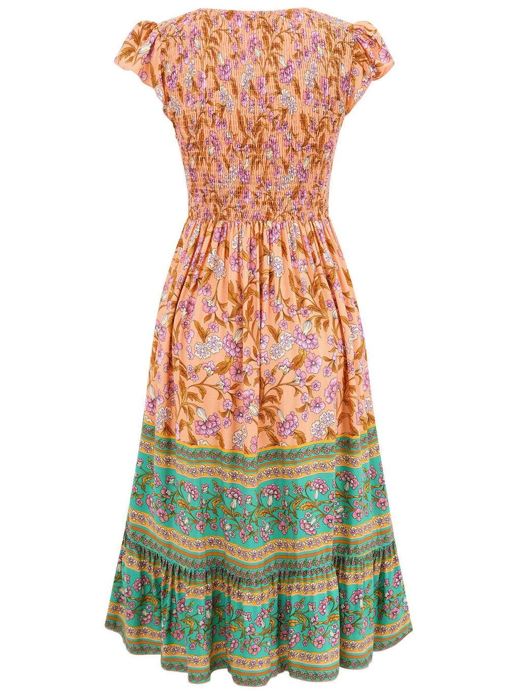 Robe fleuri col V à volants sans manches bohemian été plage pour femme