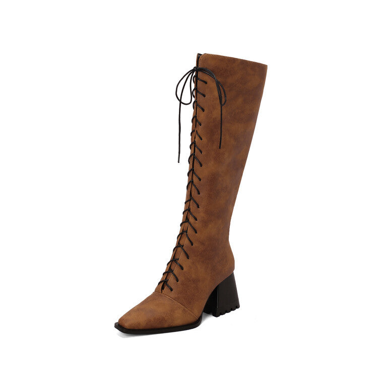 Womens Vintage Print Boots With Pointed Toes And Thick Heels - LAKD London