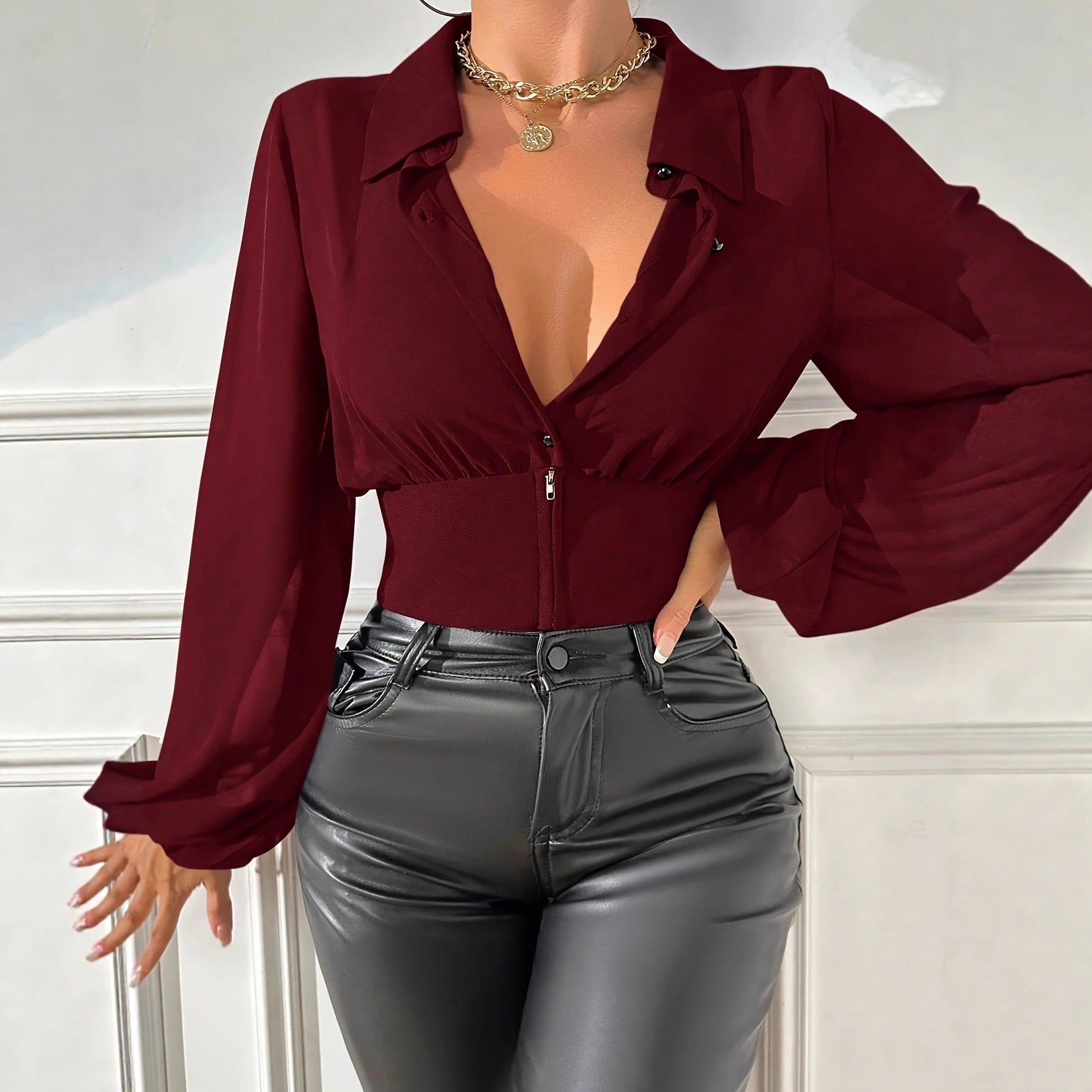 Chemise ajusté waist décontracté élégant confortable pour femme