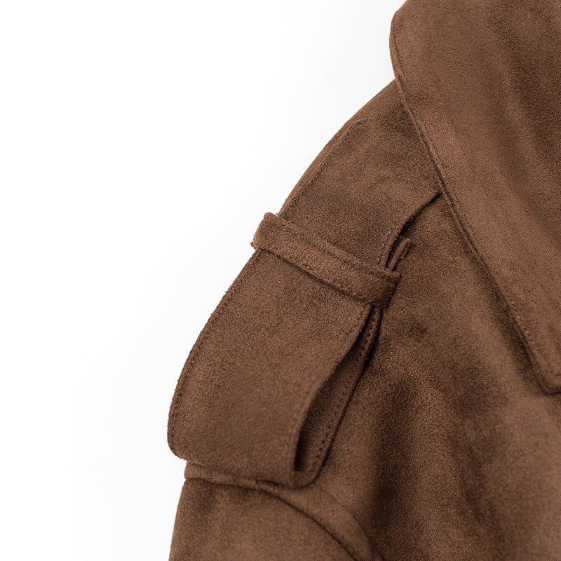 Women's Brown Velvet Lapel Double Breasted Belted Trench Coat - LAKD London