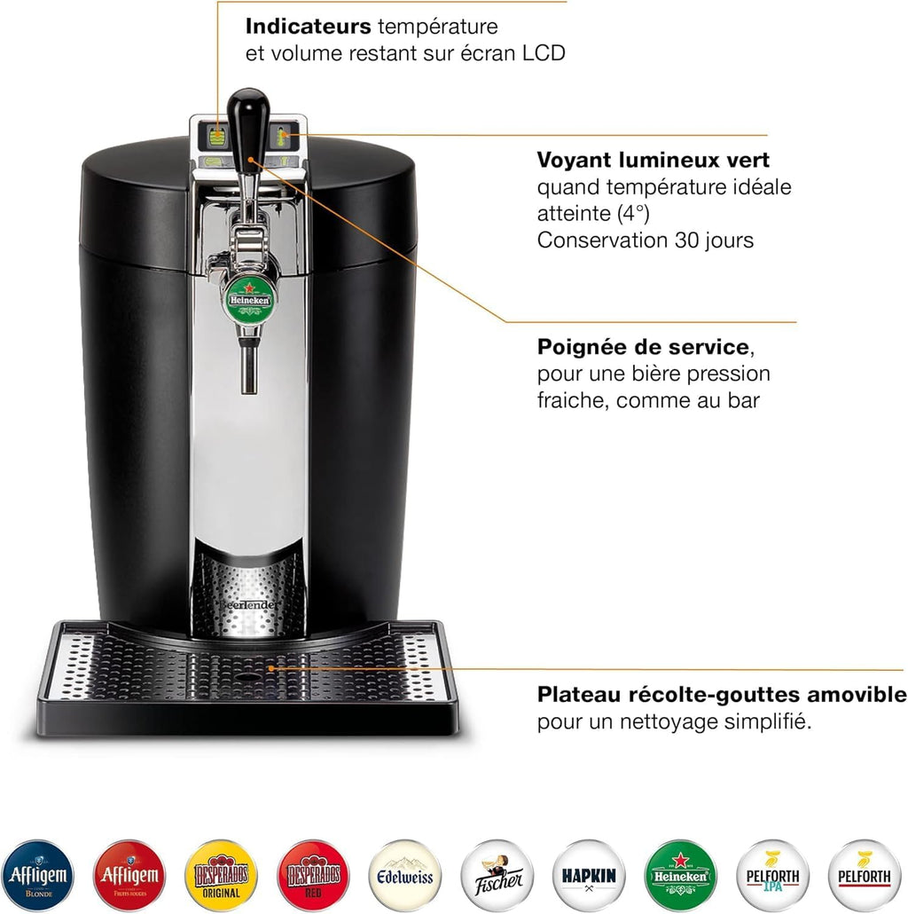 2026 BEERTENDER Machine à bière pression, Compatible avec les fûts de 5 L, Tireuse à bière, Pompe à bière, Indicateur température, Indicateur volume restant VB700800