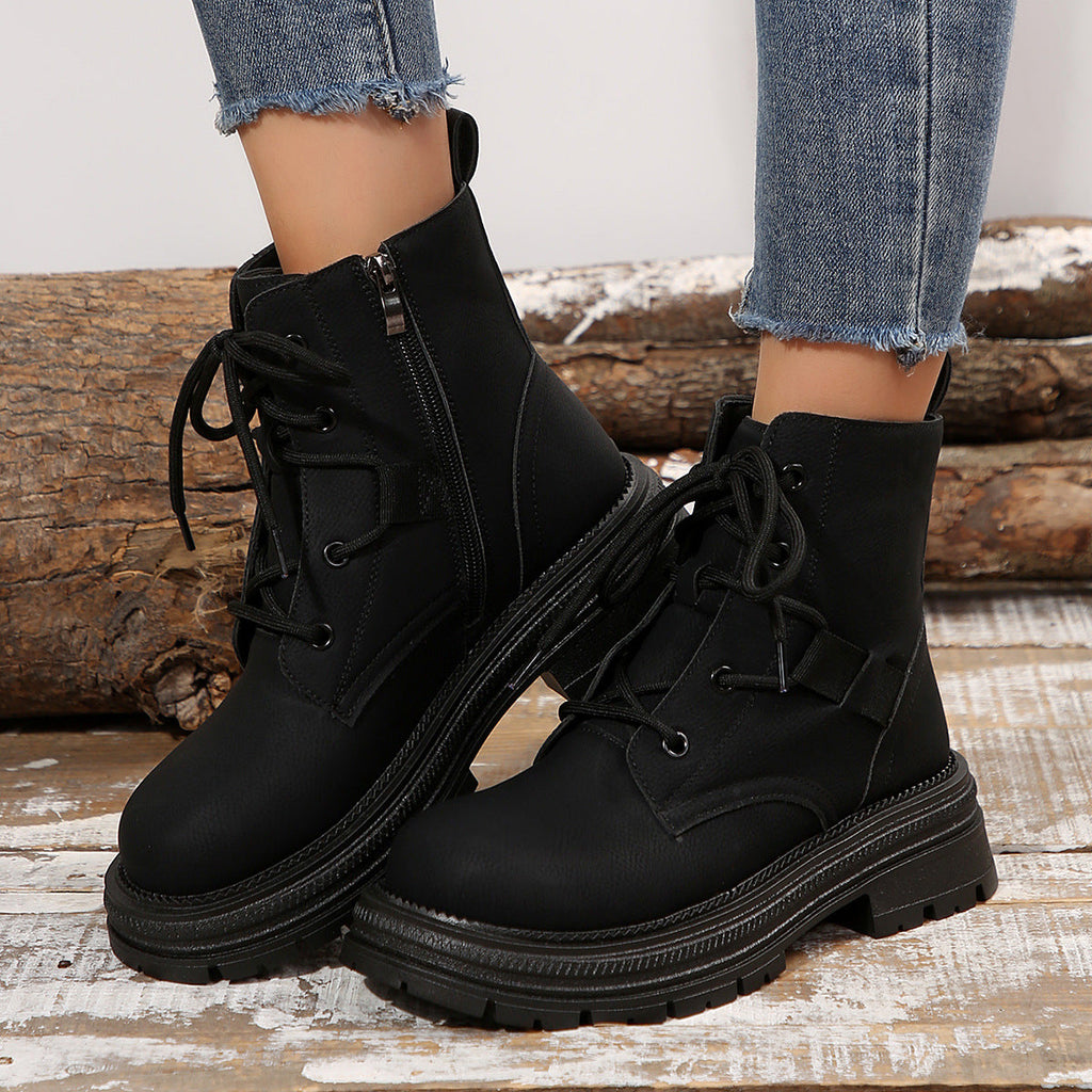 Bottines à lacets cheville carré confortable pour femme