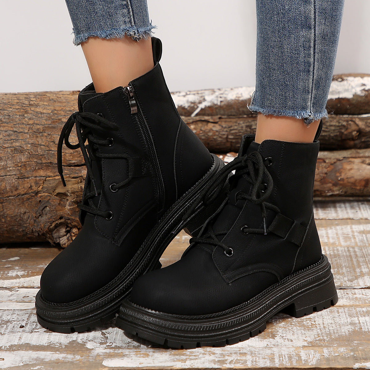 Bottines à lacets cheville carré confortable pour femme