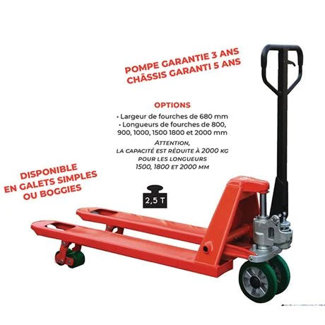 2026 Transpalette manuel silencieux 2500 kg roues directrices (standard)