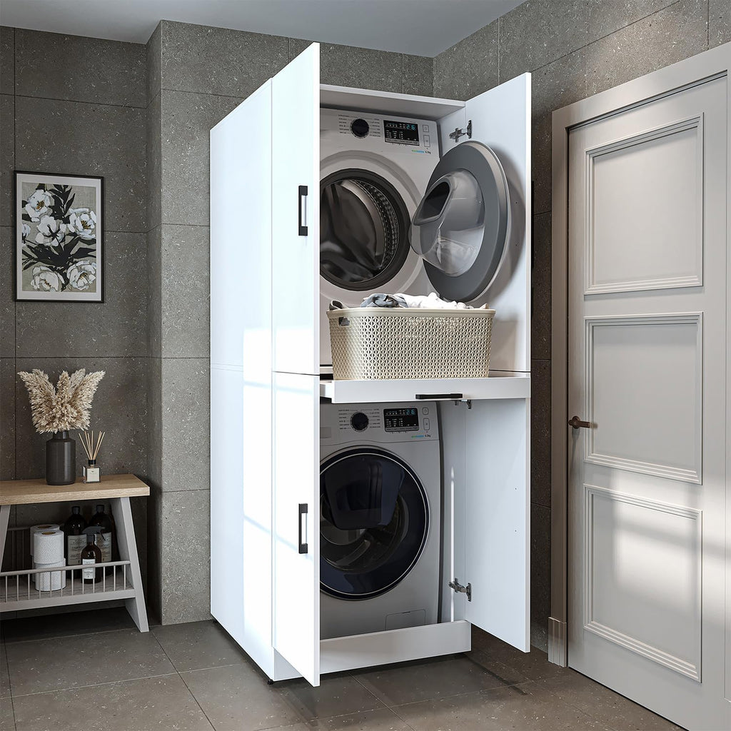 2026 ROOMART Dora Armoire de machine à laver, pour sèche-linge et machine à laver, en 4 couleurs, avec portes et planche coulissante (chêne anthracite)