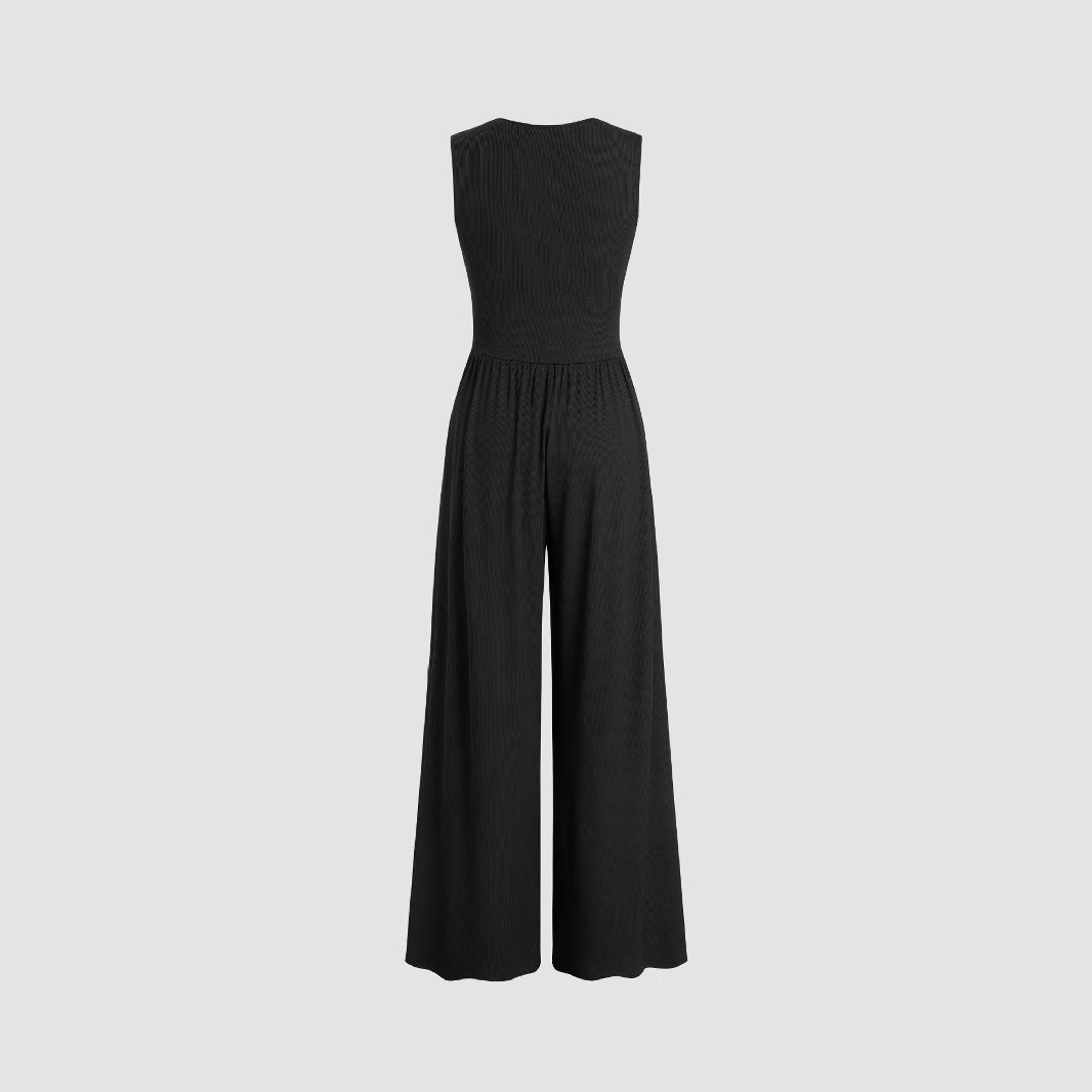 Combinaison sans manches tricoté midi jambes larges été bureau pour femme