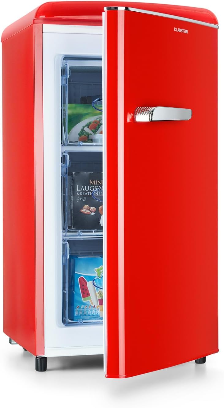 2026 KLARSTEIN Laika - Congélateur, volume total 60 litres, thermostat à 5 niveaux, 0 à -18°C, 3 grilles, pose libre, design rétro - rouge