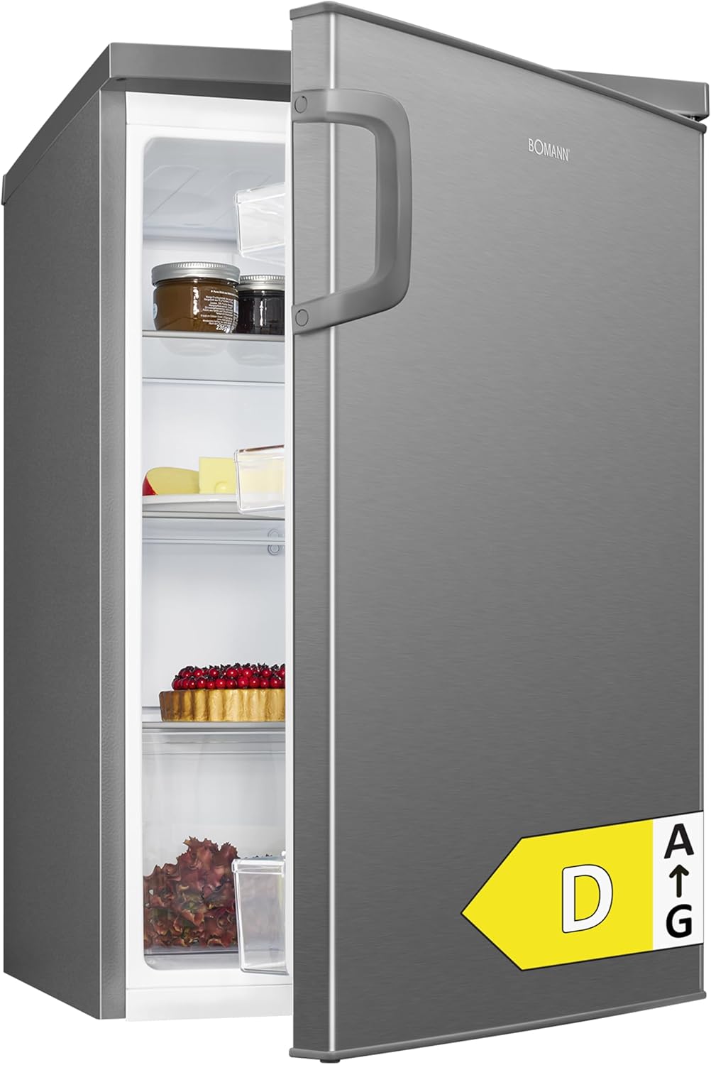 2026 Réfrigérateur 133L inox VS2195-1-inox, Capacité nette : 133 litres, Éclairage intérieur à DEL, Contrôle de la température en continu, 3 clayettes en verre