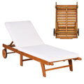 2026 Chaise Longue Pliable en Bois avec 2 Roues et un Coussin Amovible Dossier Réglable Capacité Portante 160KG Idéal pour L’extérieur