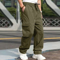 2026 Men's Casual Straight Cargo Trousers Drawstring Waist Pockets Style Everyday