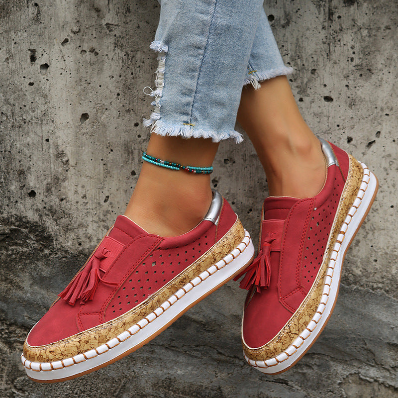 Mocassins décontracté pompon confortable sans lacets pour femme