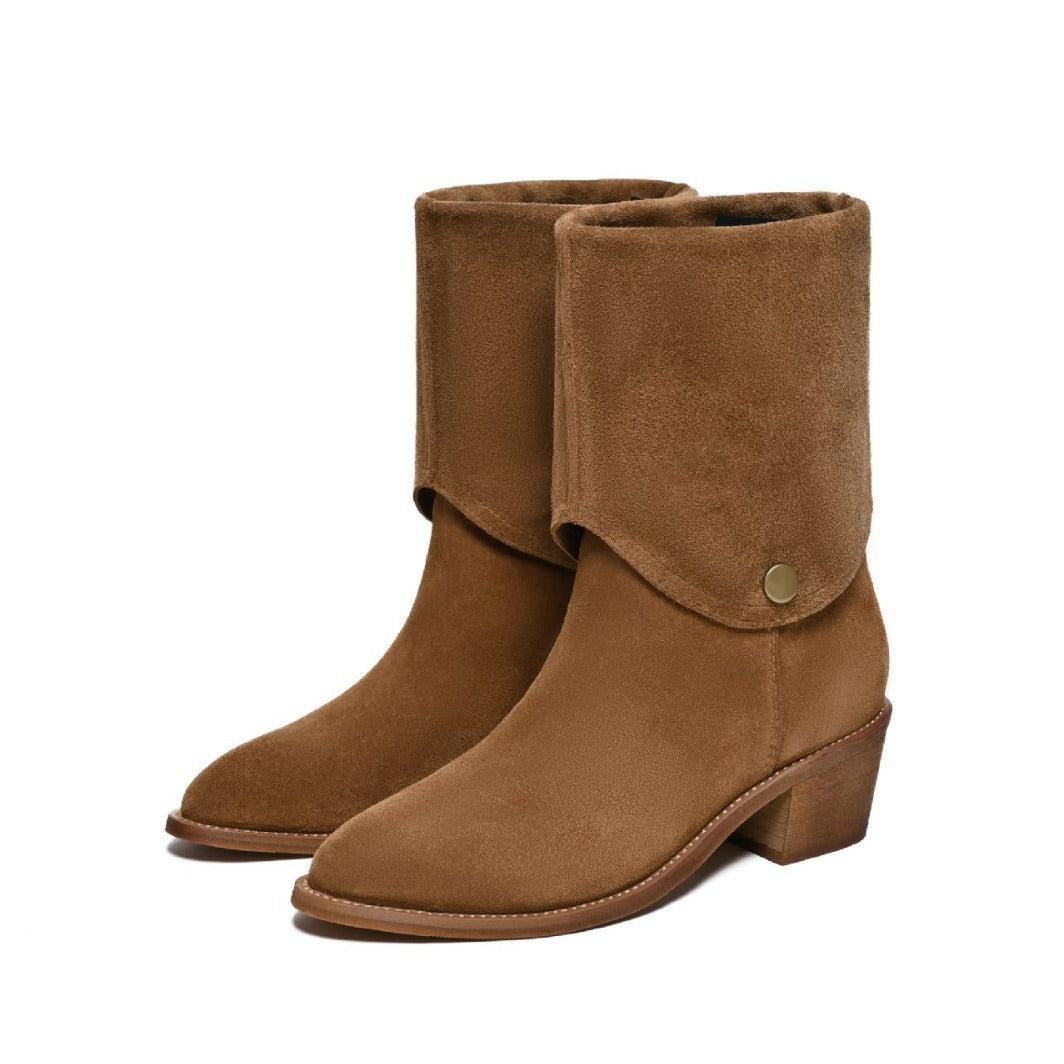 Bottines mat cuir de vachette style western bout pointu court tige haute cheville pour femme