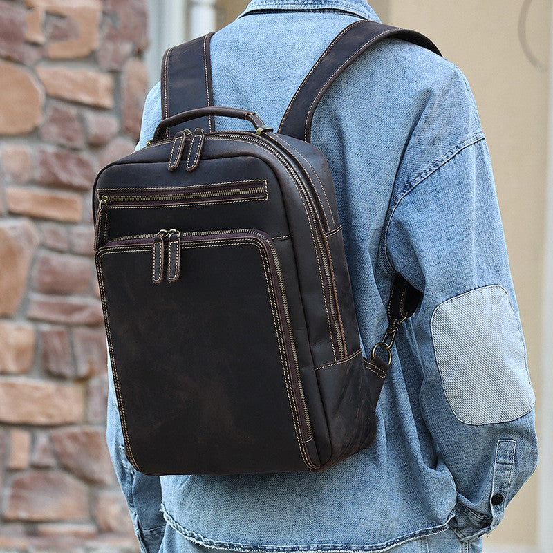 Men's Vintage Horse Leather Backpack Large Capacity Travel - LAKD London