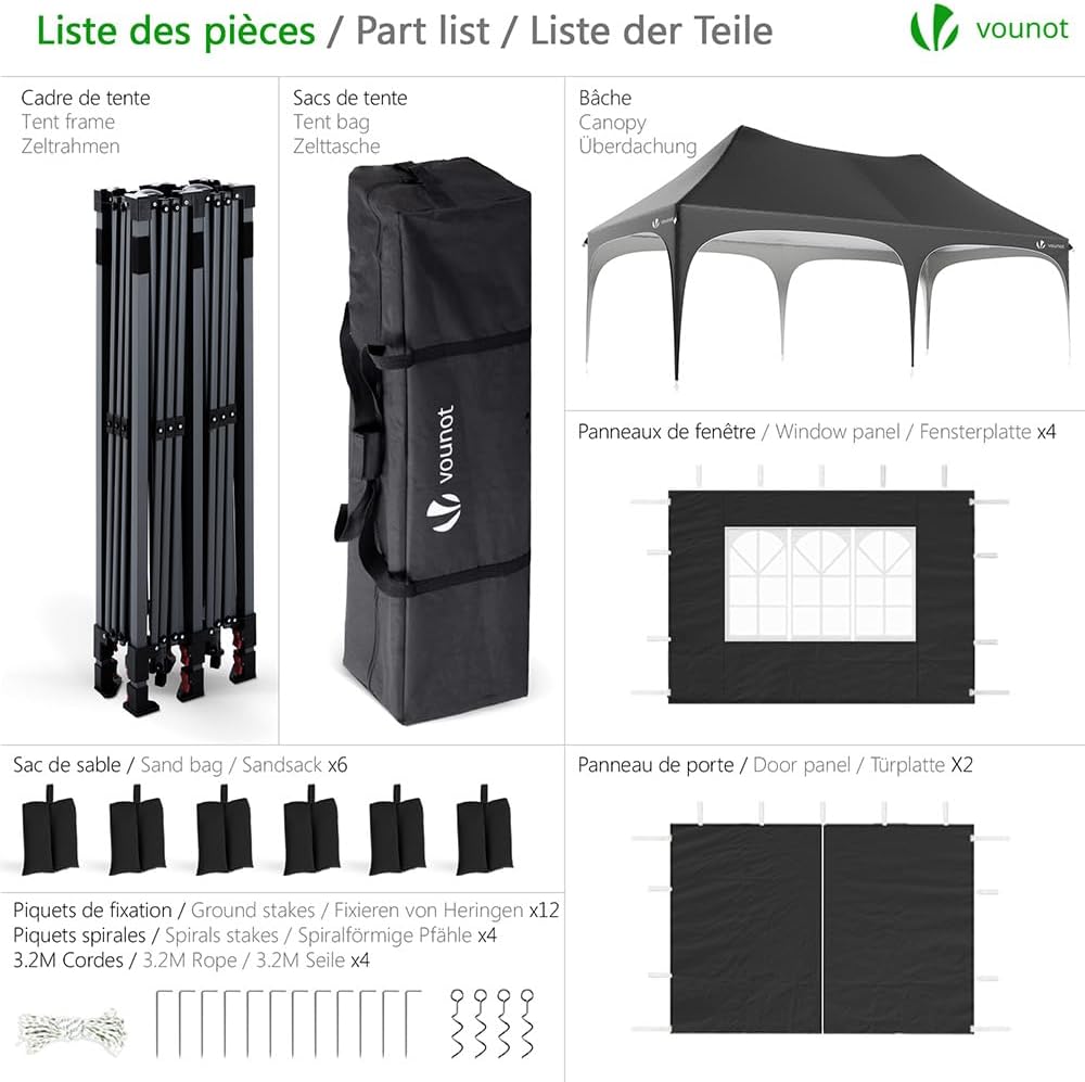 2026 Tonnelle de Jardin Extérieur 3x6m Barnum Pliant avec 6 Parois Amovibles et 6 Sacs de Sable Tente de Reception Imperméable et Anti-UV pour Camping Festival Mariage Sac de Transport Inclus Noir