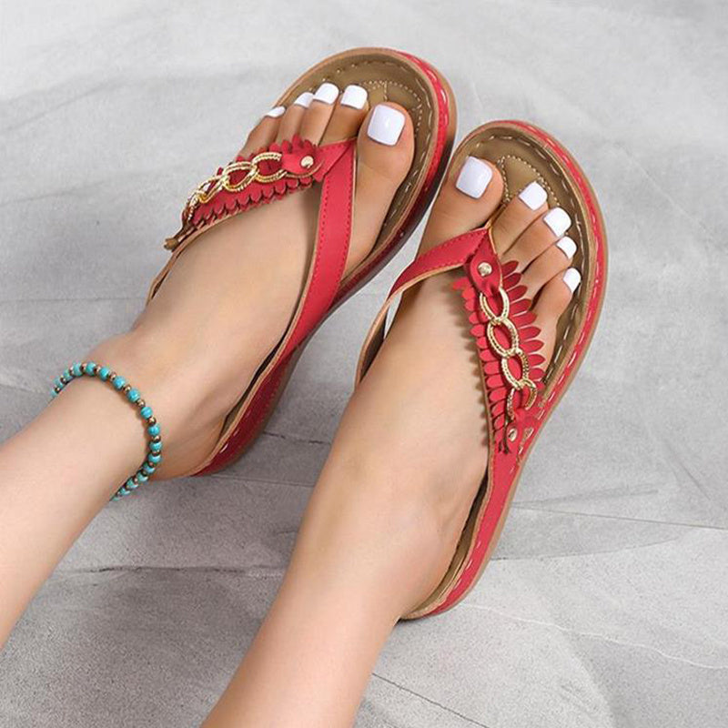 Women's Anti-Slip Slippers Retro Wedge Sandals With Chain Detail - LAKD London