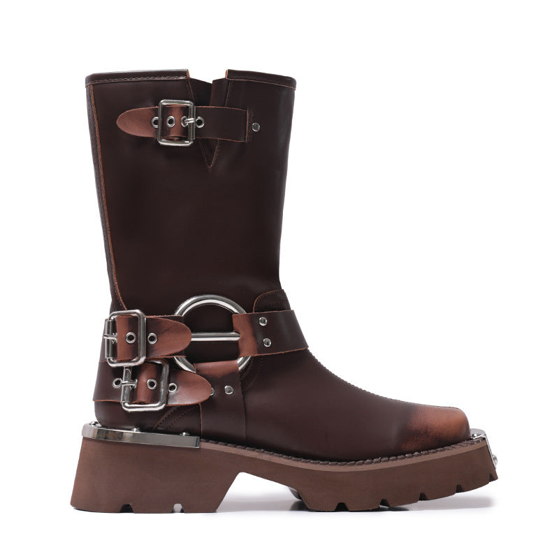 Womens Chunky Height Increasing Boots | Leather Western Denim Ankle Boots - LAKD London