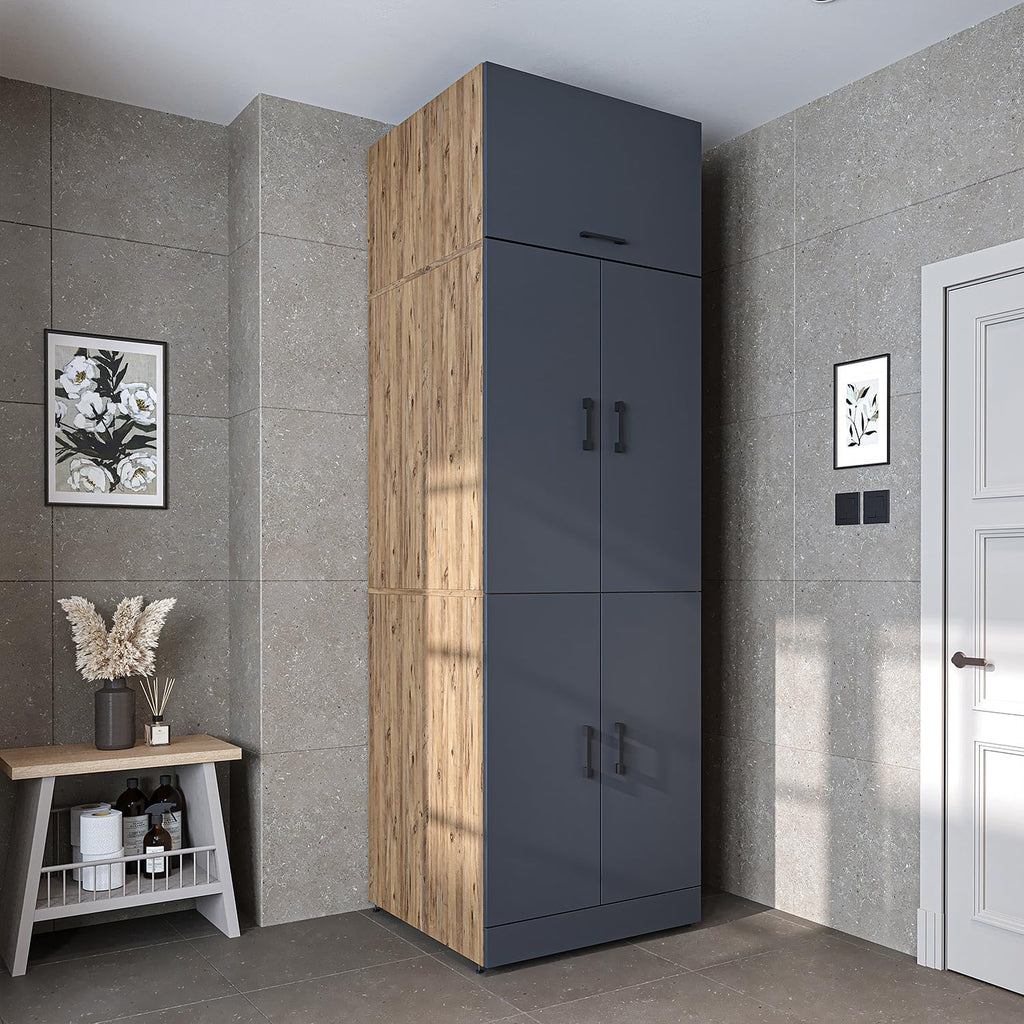 2026 ROOMART Dora Armoire de machine à laver, pour sèche-linge et machine à laver, en 4 couleurs, avec portes et planche coulissante (chêne anthracite)