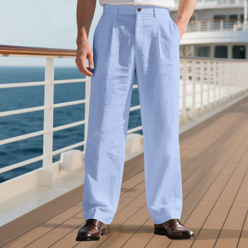 Pantalon droit en lin professionnel confortable élégance pour homme