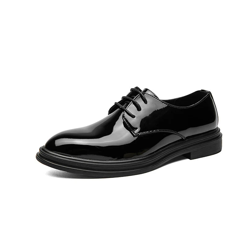 2026 Men's Black Patent Derby Dress Shoes Glossy British Formal Style