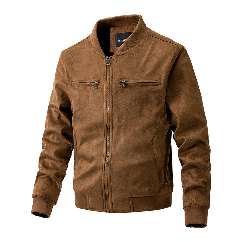 Men's Premium Suede Stand Collar Double Zipper Pocket Jacket - LAKD London