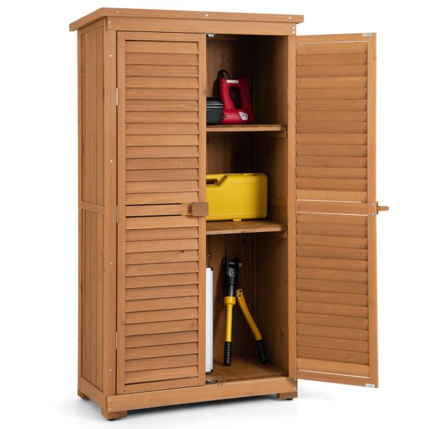 2026 Abri de Jardin En Bois 160 Cm Toit en Asphalte 2 Portes Verrouillables avec Loquet Armoire Cabane en Sapin Pré-Huilé Imperméable 3 Étagères Amovibles Naturel