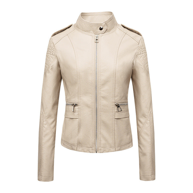 Veste coupe ajustée en cuir PU moto zippé pour femme
