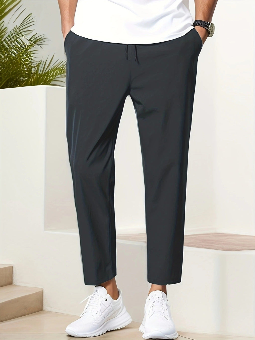 Pantalon coupe ajustée longueur cheville décontracté été confortable pour homme