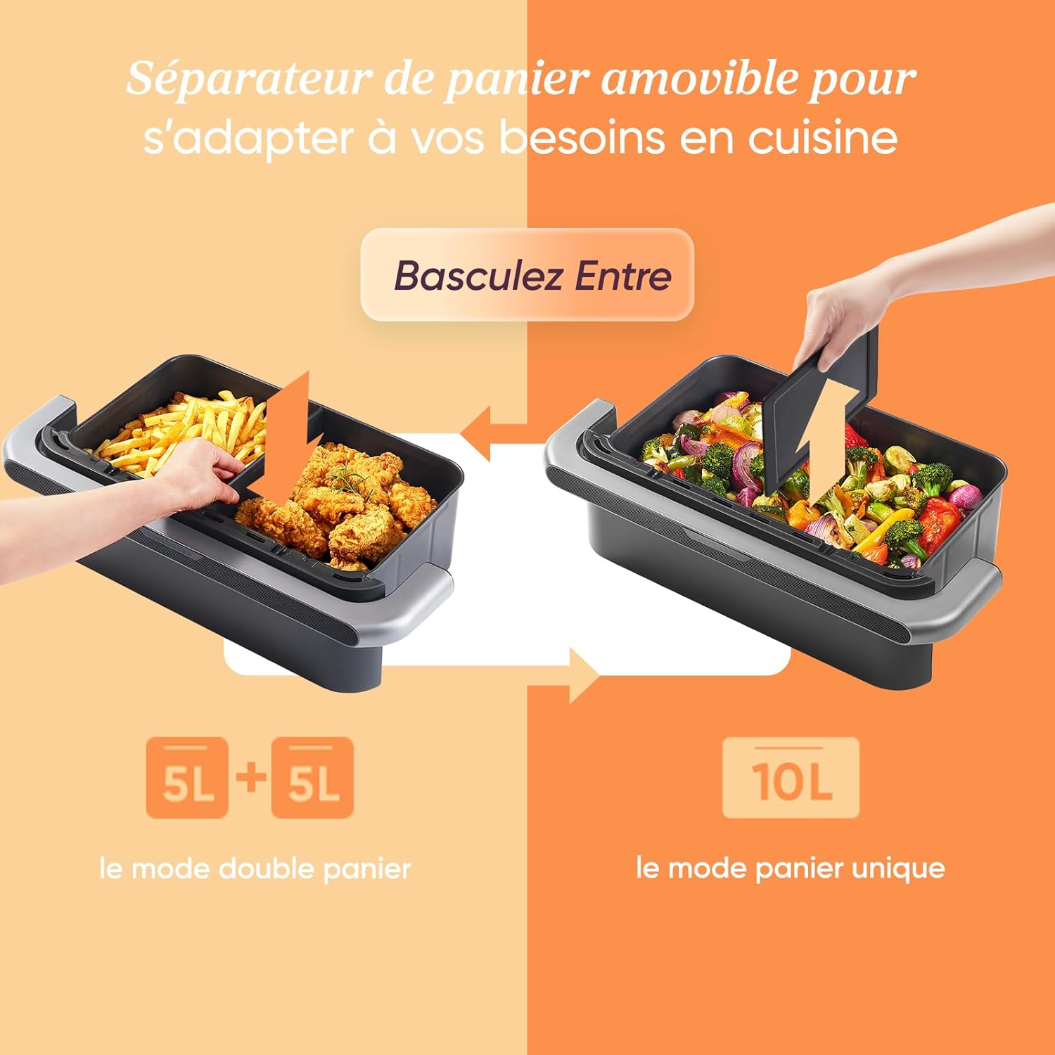 2026 COSORI Air Fryer 10L Twinfry,Dual Zone Avec S&eacute;parateur Amovible,Capacit&eacute; Flexible de 10L,Friteuse sans Huile 6-en-1,35℃-240℃,66% d'&Eacute;nergie en Moins,Livre de Recettes et Application